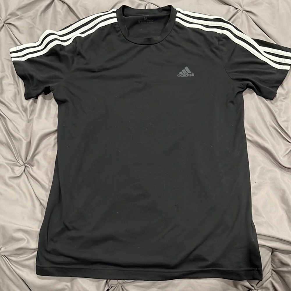 Mens Adidas Climalite Striped Shoulder Shirt - Medium
